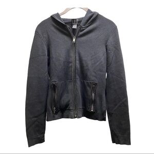 INC Black Silk Blend Zip Up Sweater with Hood
